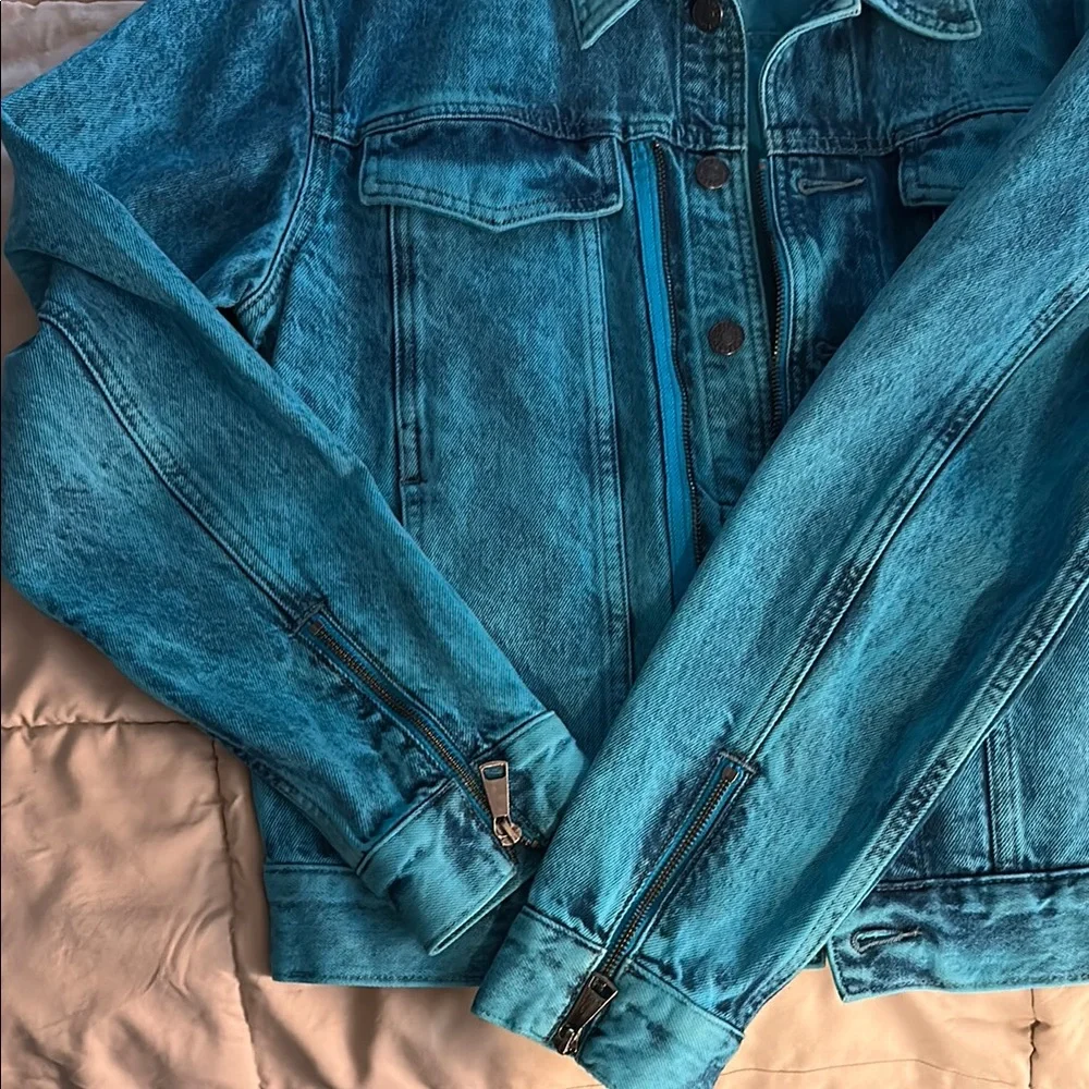Edition Express Blue/Green Washed Denim Jacket - Picture 3 of 6